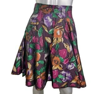 Vintage Skirt Women's 8 Silk 90s A-line Multicolor Floral Purple Romantic Y2K